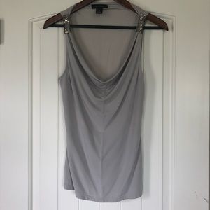 Grey rayon dress tank with beaded accents